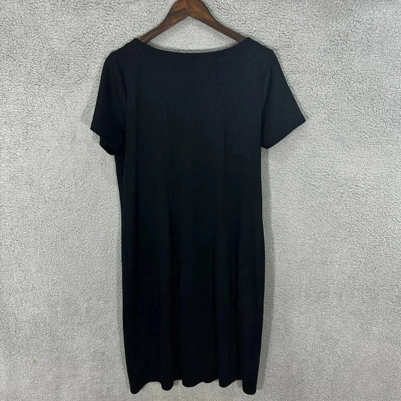 Talbots Shift Dress Women Large Black Short Sleeve Embroidered V Neck Minimalist - Picture 7 of 7